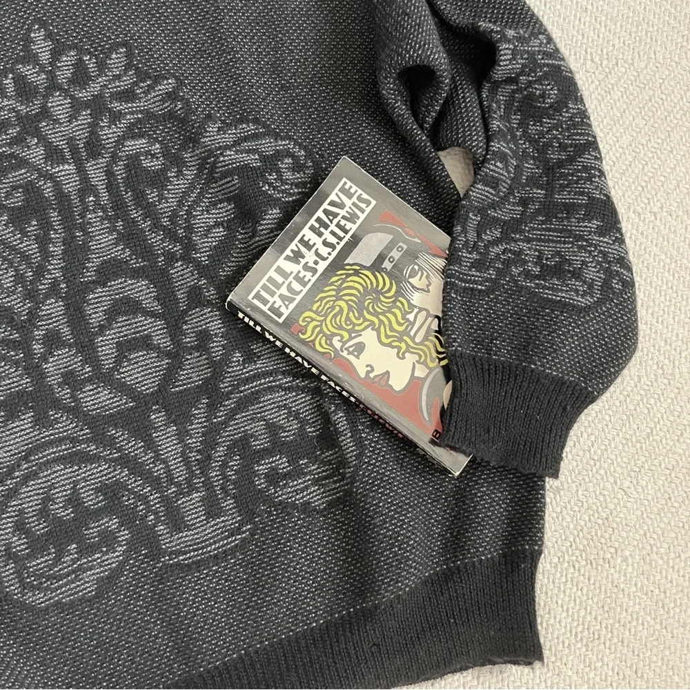 Vintage Wool Intarsia Knit 90s Black Pullover Sweater Large - Picture 4 of 7